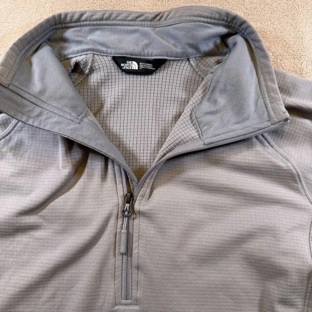 North Face Echo Rock Quarter Zip Grid Fleece Pullover Gray‎ Hiking Jacket Sz L